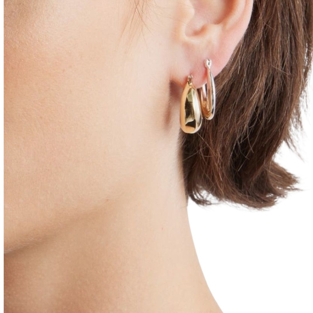 Ettika 2 Pairs Mixed Metal‎ Hoop Earrings Gold Silver Chunky Dome